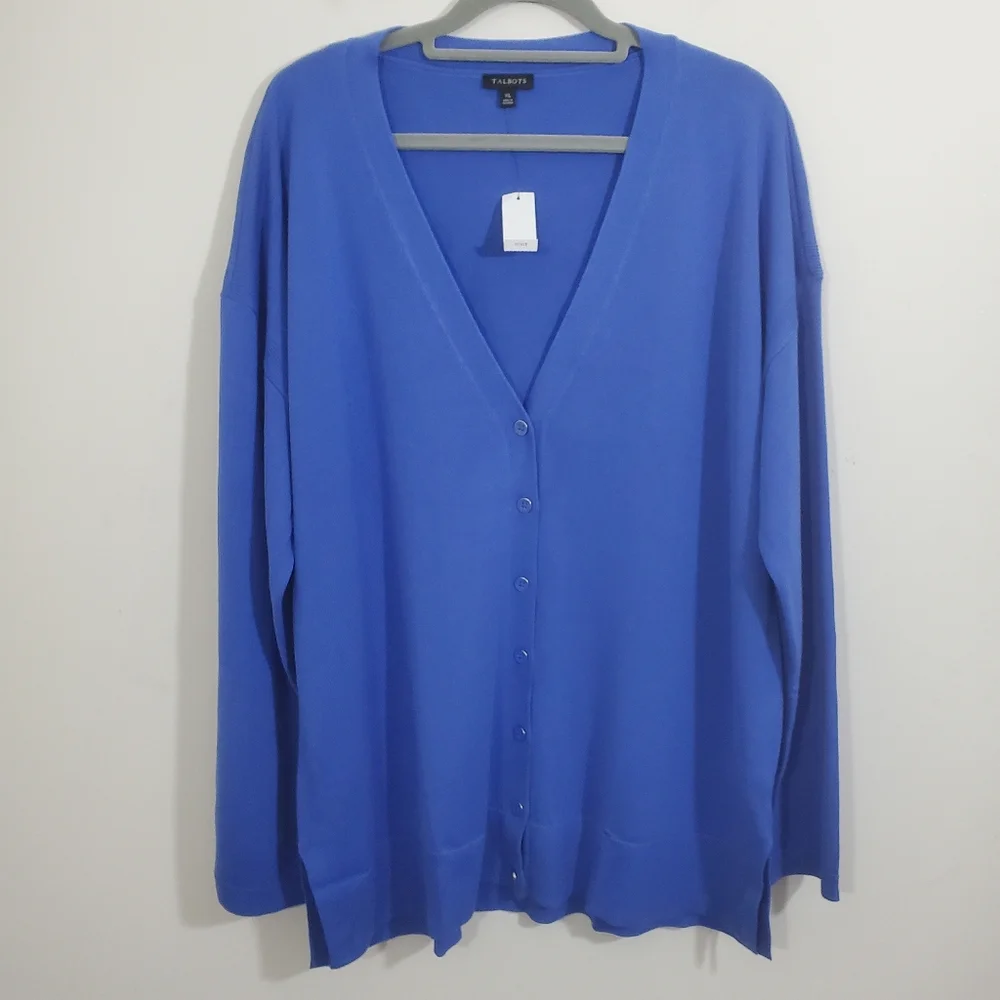 NWT Talbots Cardigan Lightweight Sweater Blue Size XL Business Casual Layers